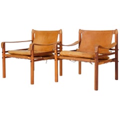 Pair of "Sirocco" Safari Chairs in Caramel Leather by Arne Norell