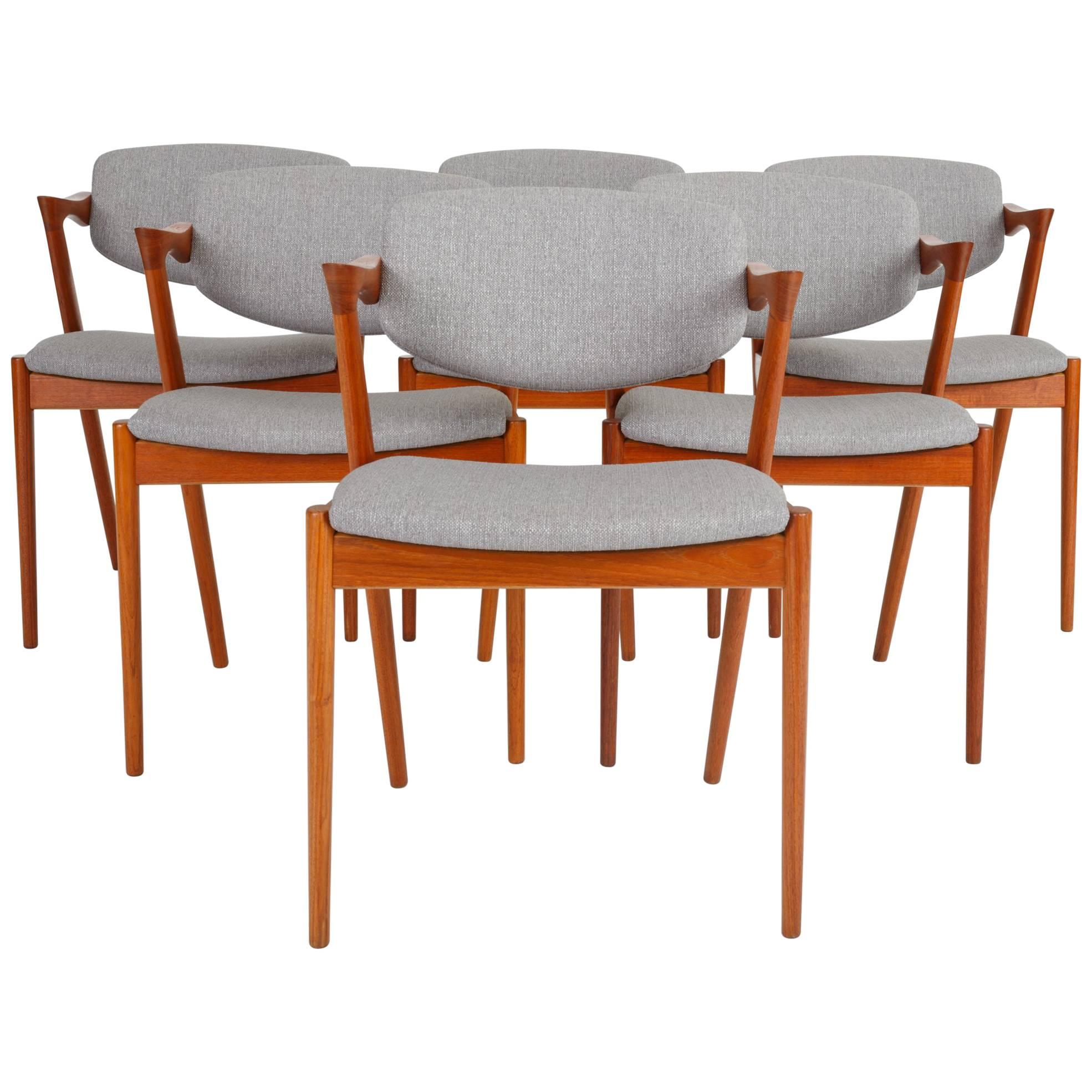 Set of Six Model 42 Teak Dining Chairs by Kai Kristiansen for Schou Andersen