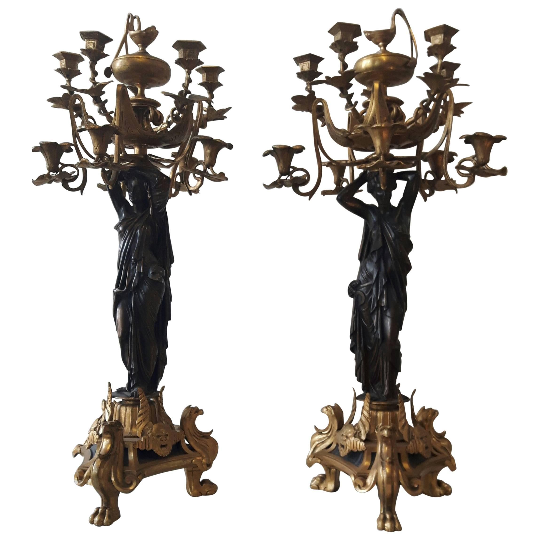Unusual Pair of 19th Century French Candelabras For Sale