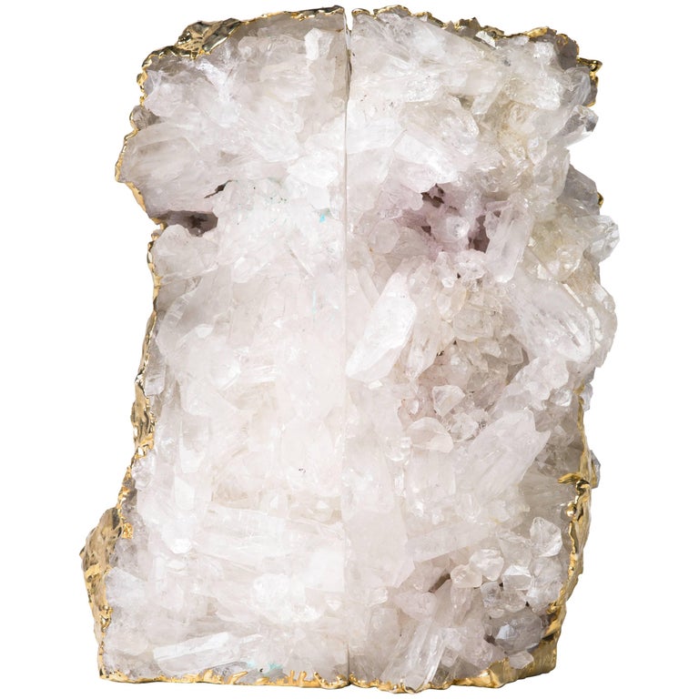 Pair of Exquisite Rock Crystal Quartz Bookends Wrapped in 24Karat Gold at 1stDibs