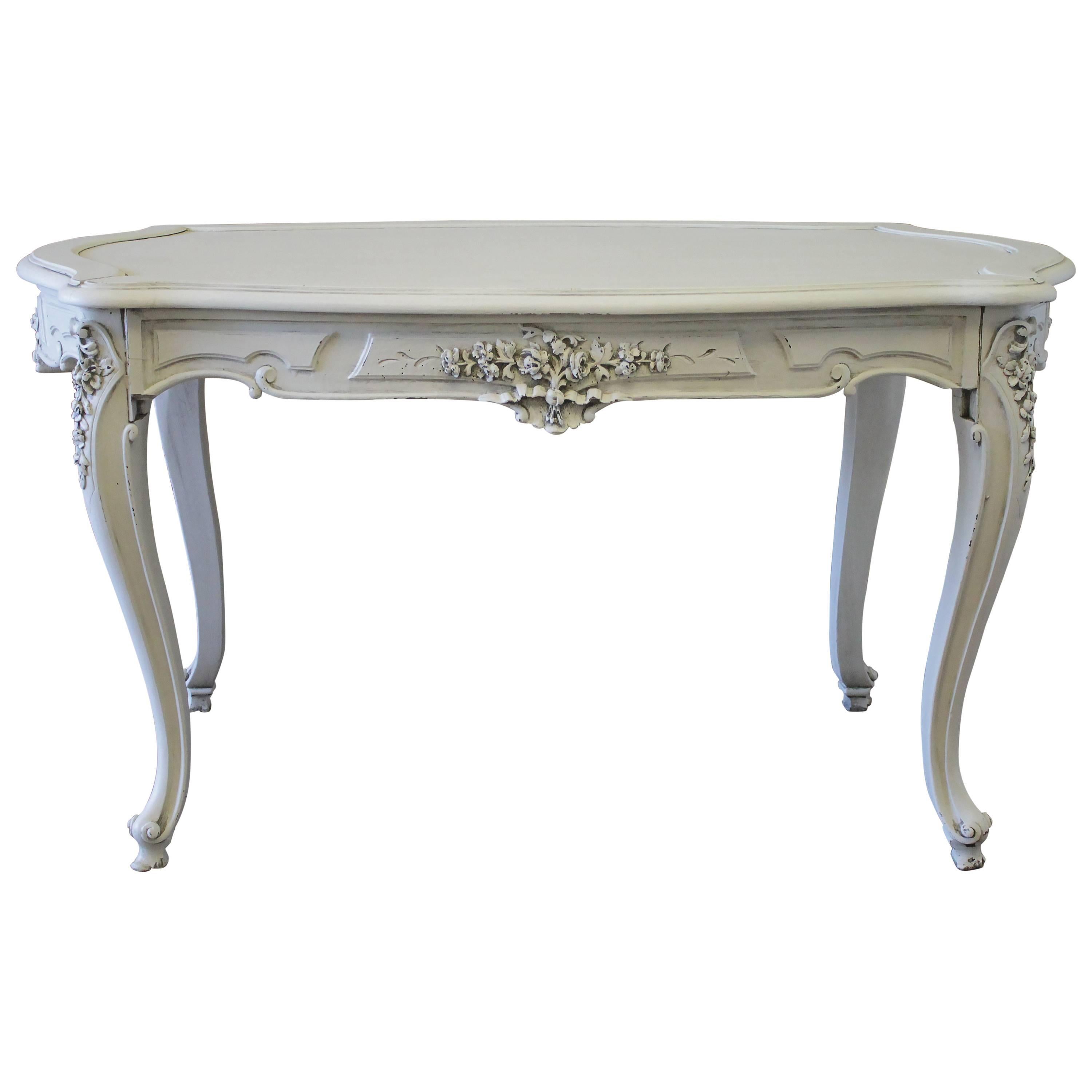 Early 20th Century Painted French Louis XV Style Carved Salon Table Desk