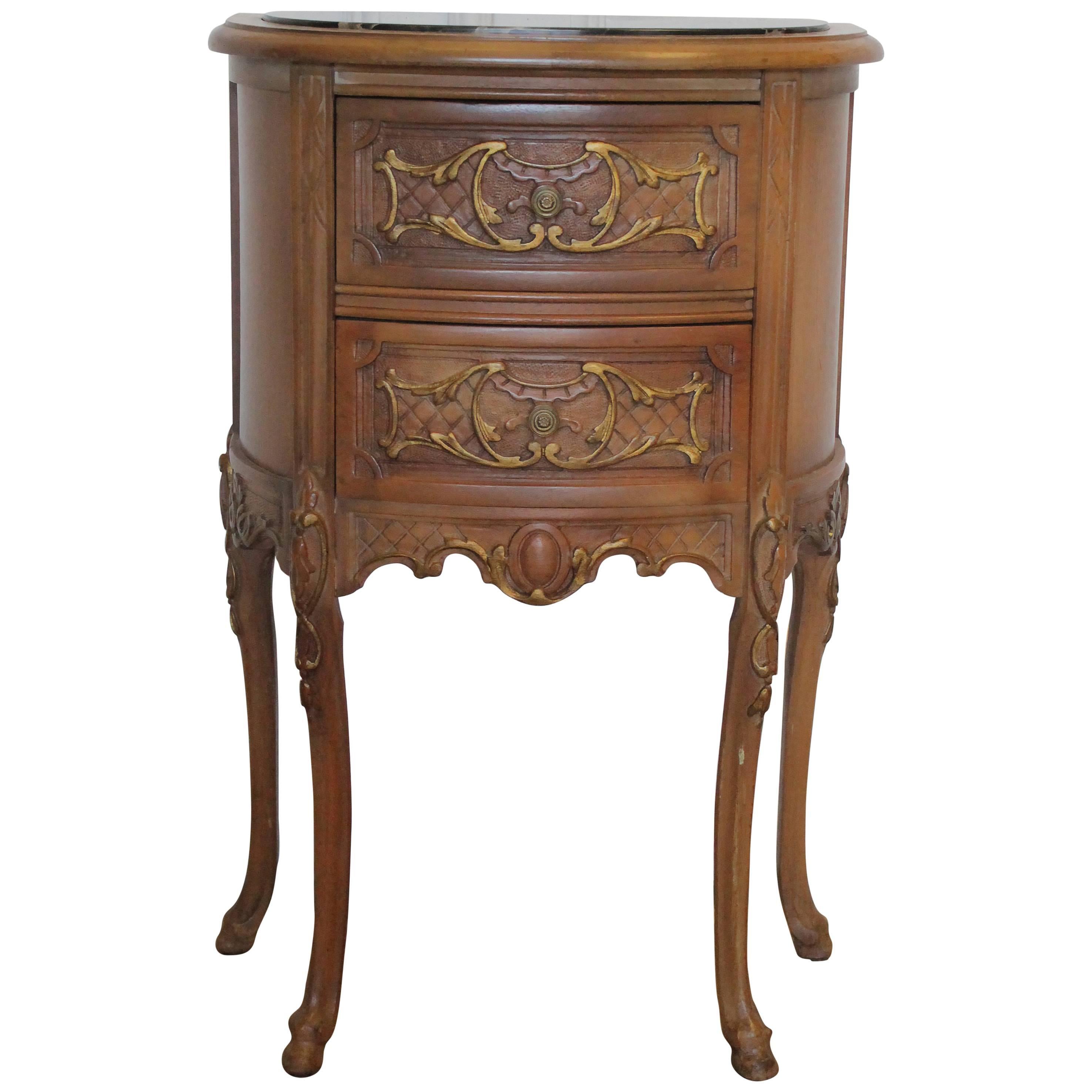 20th Century Two-Drawer Bedside Commode Nightstand with Marble Top For Sale