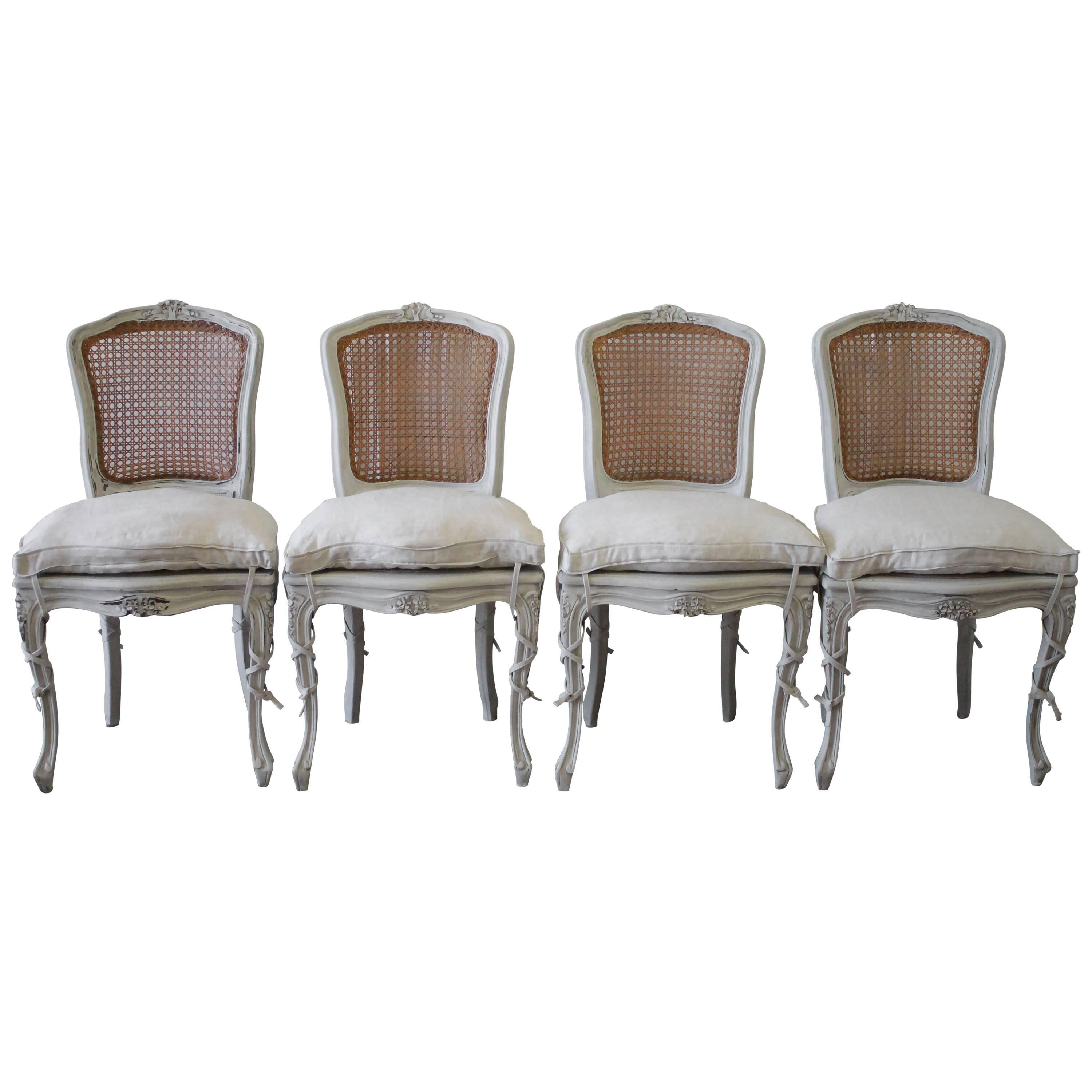 19th Century Set of Four Antique French Louis XV Style Cane Back Dining Chairs