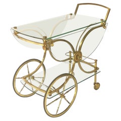 Carro rodante francés para bebidas de latón bronceado y cristal de Maison Charles