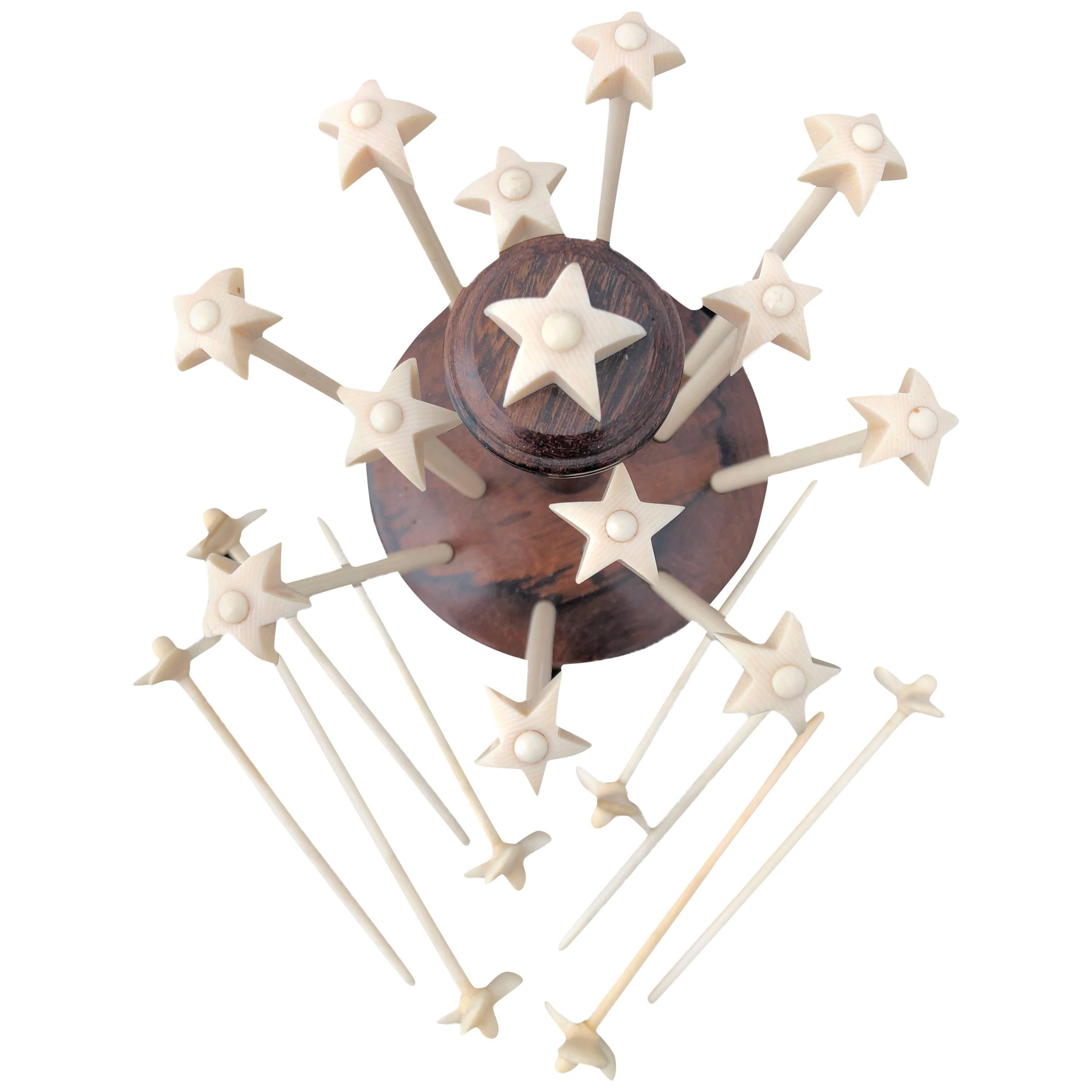 Ivory Champagne Mosers, 12 Hand-Carved Stars Eight Propellers with Star Stand
