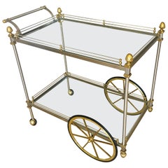 Large Italian Neoclassic Brass and Brushed Steel Bar or Tea Cart