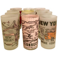 Retro East Coast Souvenir State Printed and Frosted Drink Glasses, Set of 12