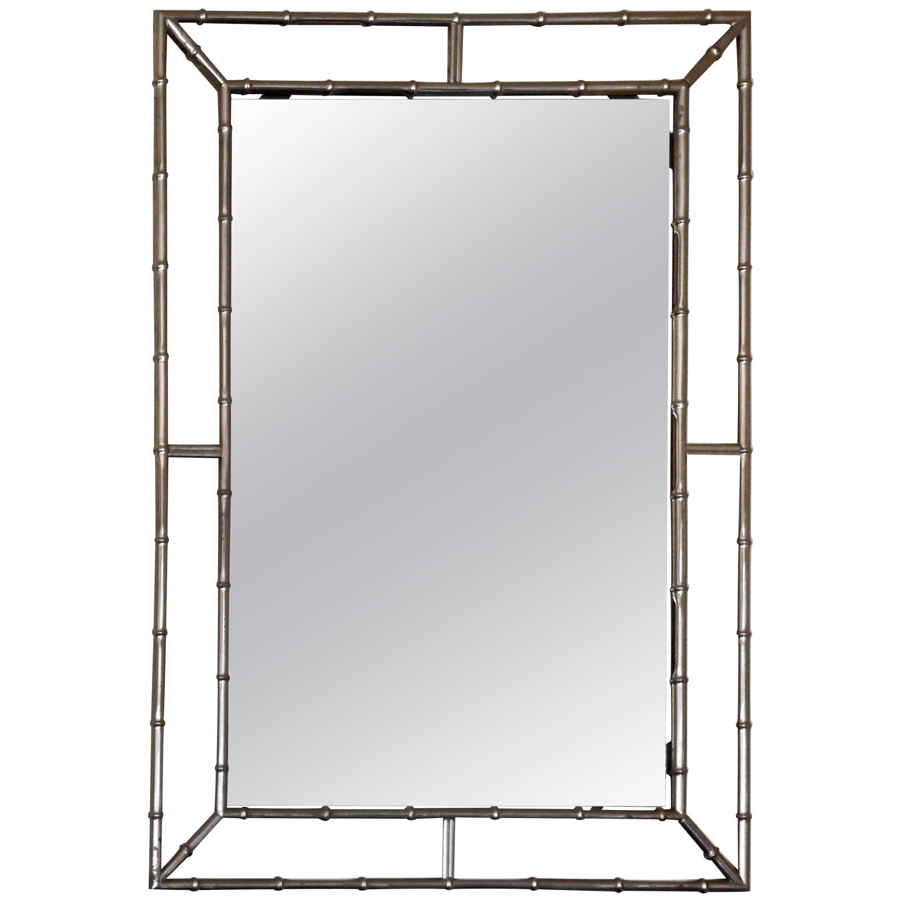 1970s Chromed Faux Bamboo Mirror, France For Sale