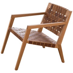 Phloem Studio Nadine Lounge Chair, Modern White Oak and Leather Strap Lounge