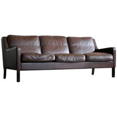 Danish Børge Mogensen Style Sofa in Dark Mocha Colored Leather by Georg Thams