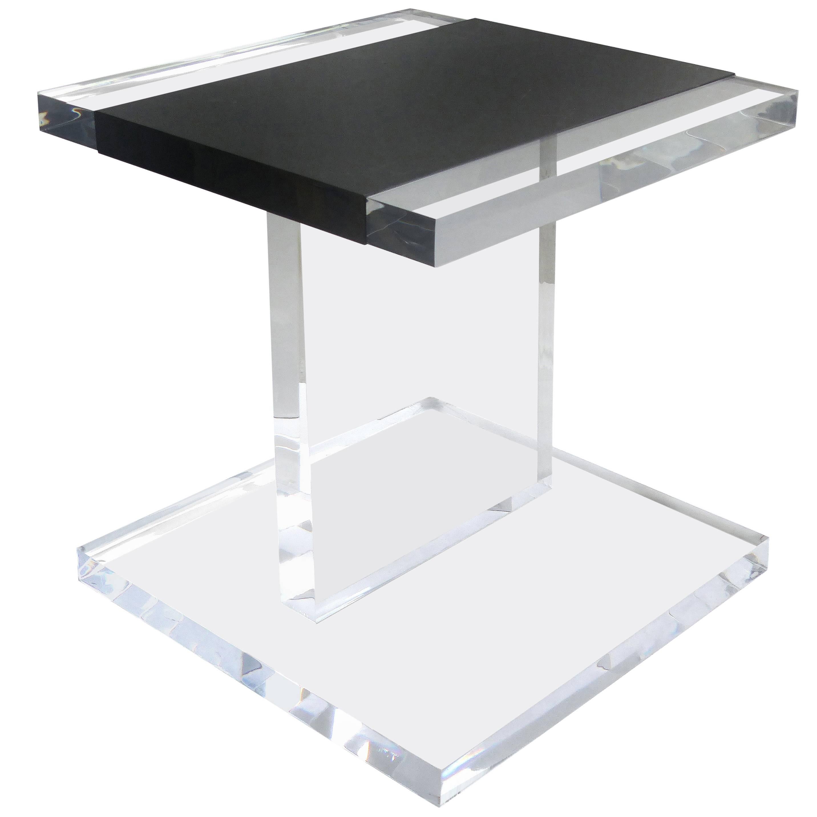 Custom Lucite Side Table with Removable Black Acrylic Sleeve