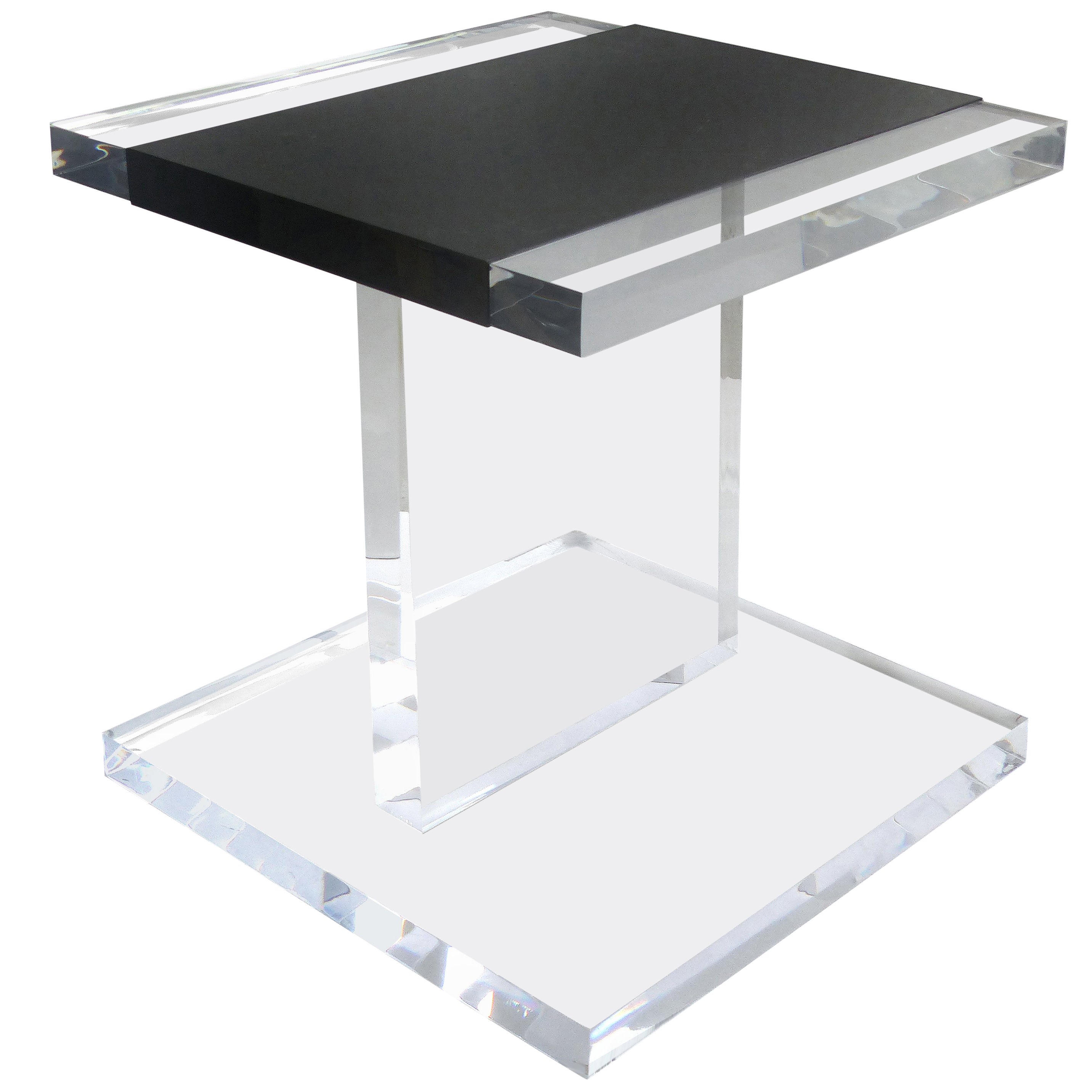 Lucite / Acrylic Pedestal Table, Clear with Black Removable Top, Sturdy