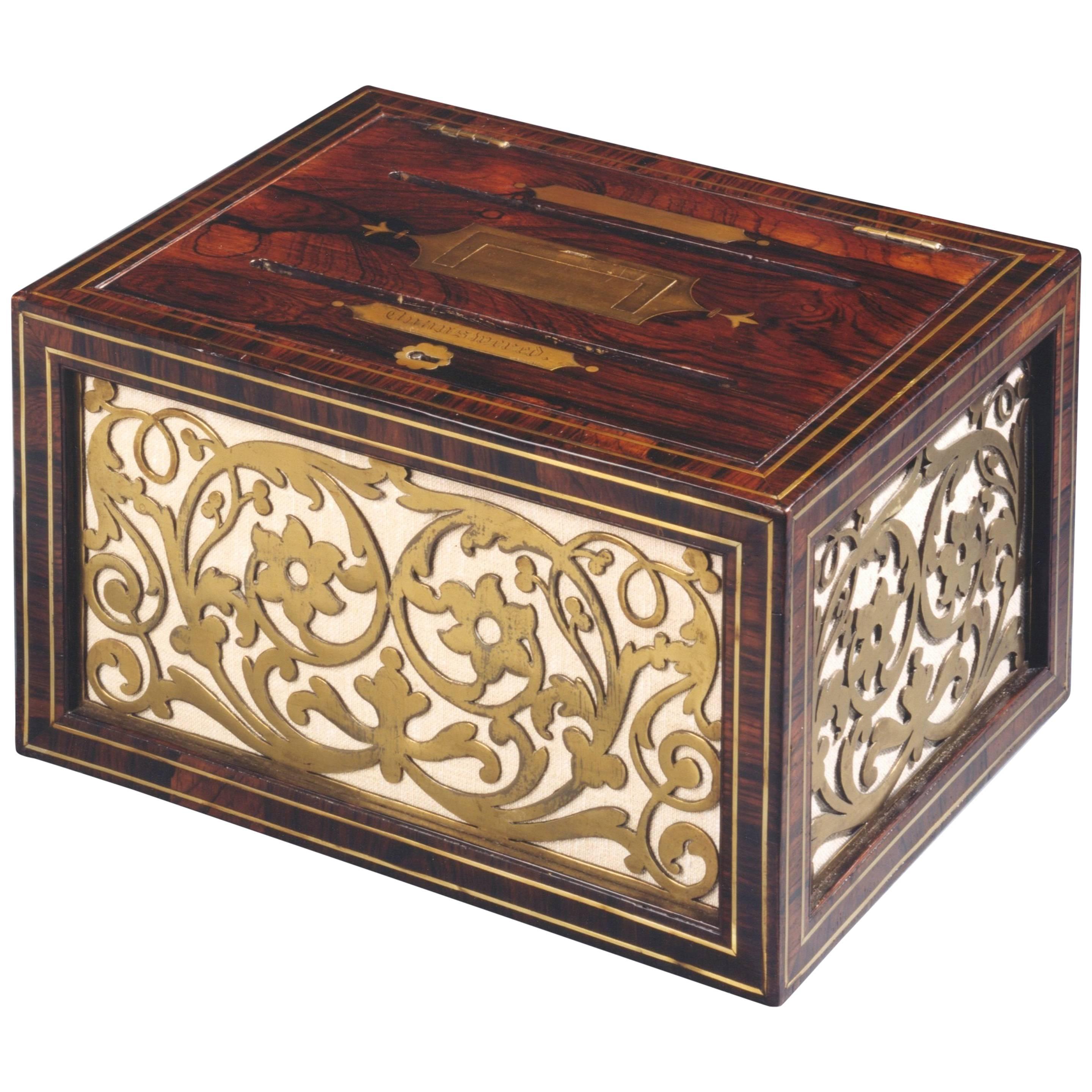Regency Brass-Mounted Rosewood Desk Correspondence Box For Sale