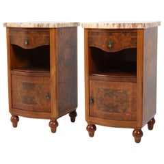 Pair of French Art Deco Burl Walnut Nightstands or Bedside Tables, 1930s
