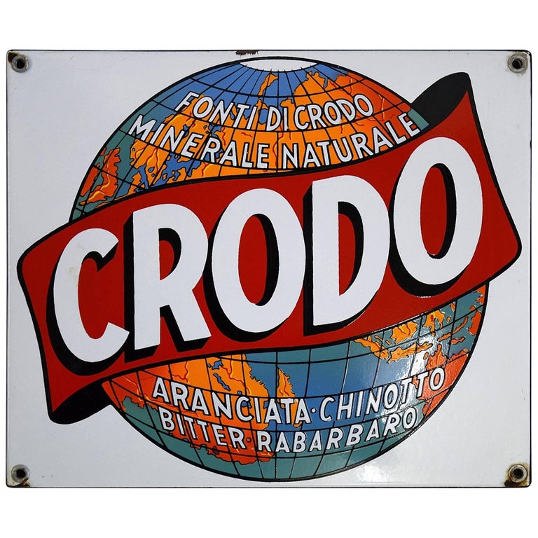 Italian Enamel 1960 Crodo Publicity Sign For Sale