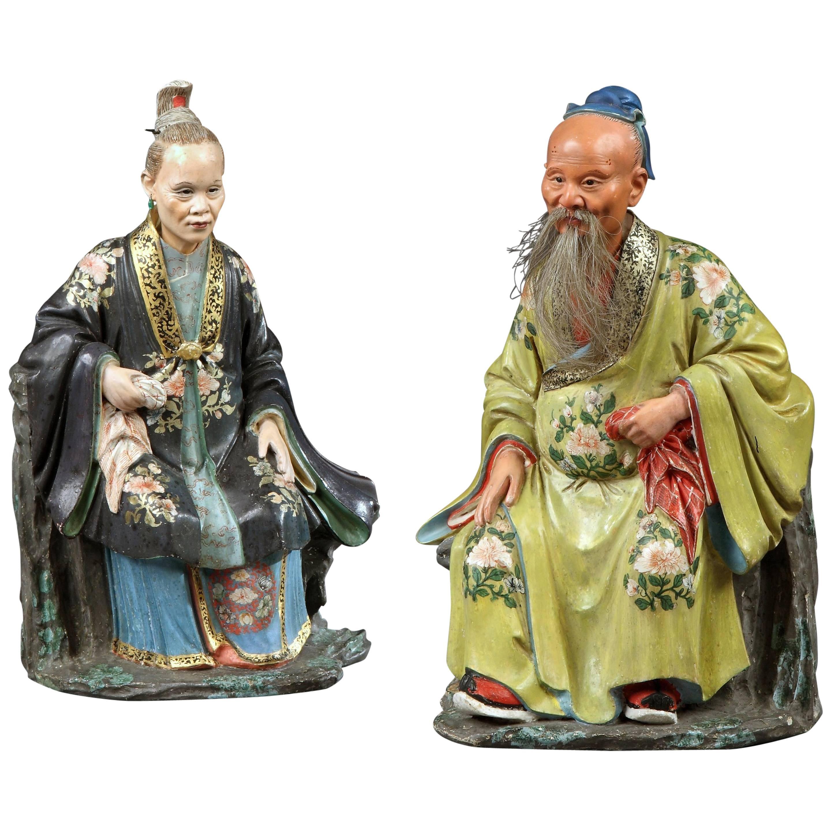 Pair of George III Period Chinese Export ‘Nodding Head’ Seated Figures For Sale