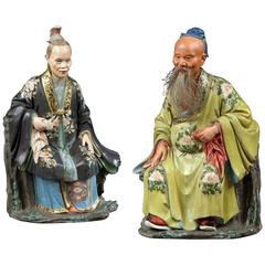 Pair of George III Period Chinese Export ‘Nodding Head’ Seated Figures