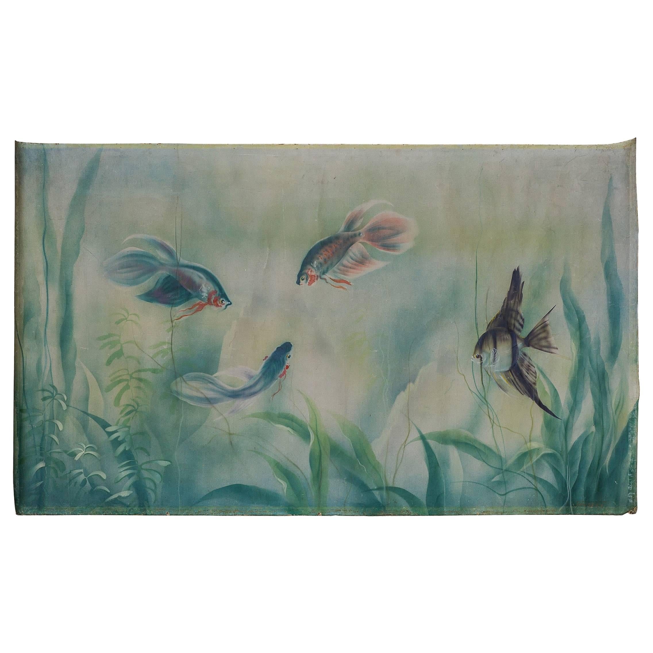  Marine Hand Painting with Fishes for a Beach House or a Bath For Sale