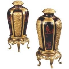 Pair of Chinese Export Gilt Bronze and Lacquered Lobed Vases 1
