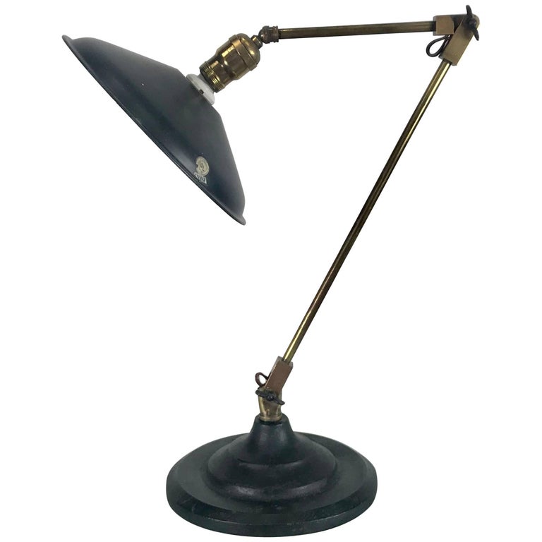 Stylized Modernist Industrial Articulated Machined Brass Desk Lamp