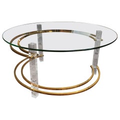 Glam Round Mid-Century Modern Lucite and Brass Coffee Table