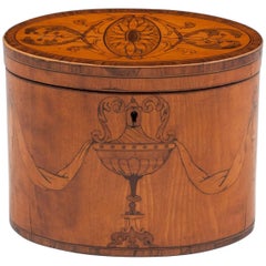 George III Period 18th Century Sheraton Satinwood Inlaid Oval Tea Caddy