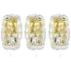 Set of Three Murano Glass and Brass Sconces, Austria, 1960s