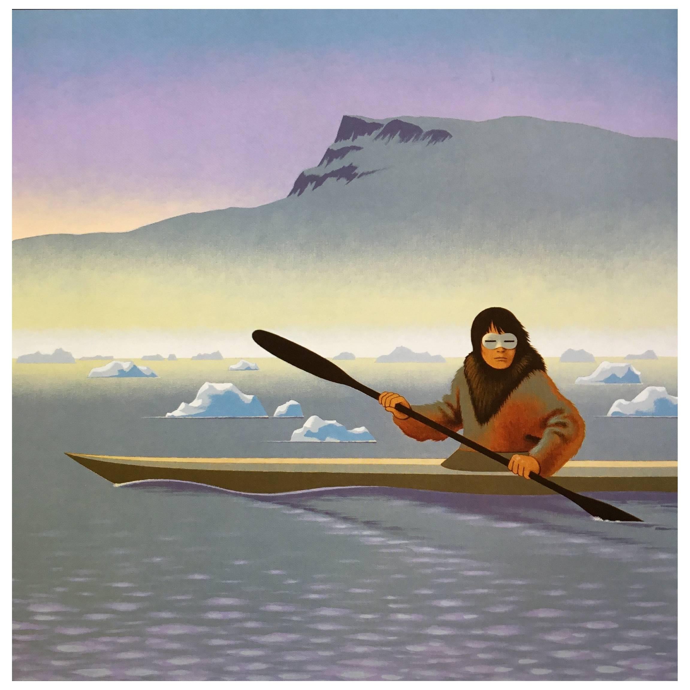 Originalgemälde "Der Inuit-Jäger" von Lynn Curlee im Angebot