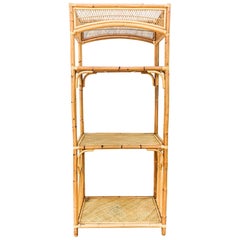 Vintage 1960s Bamboo and Woven Rattan Three-Tier Etagere