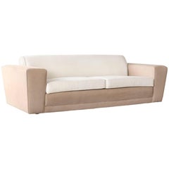 Paul Frankl Club Sofa Light Beige Velvet, Beige Cotton, America, 1940s
