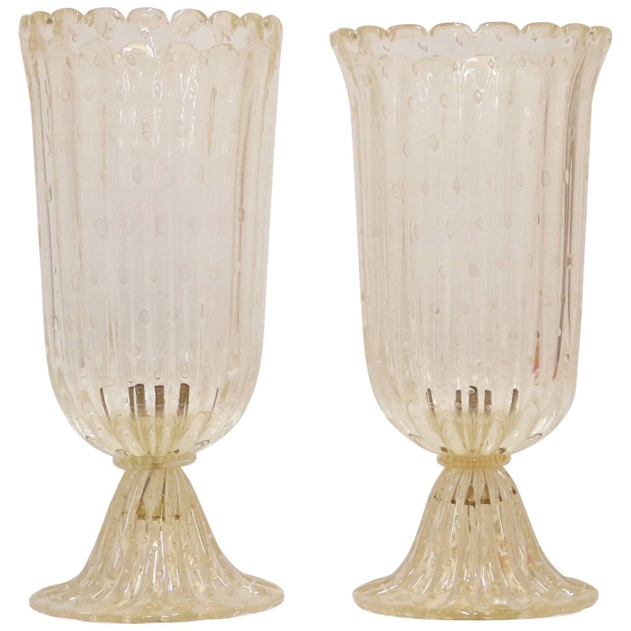 Monumental Barovier Hollywood Regency Murano Urn-Shaped Lamps