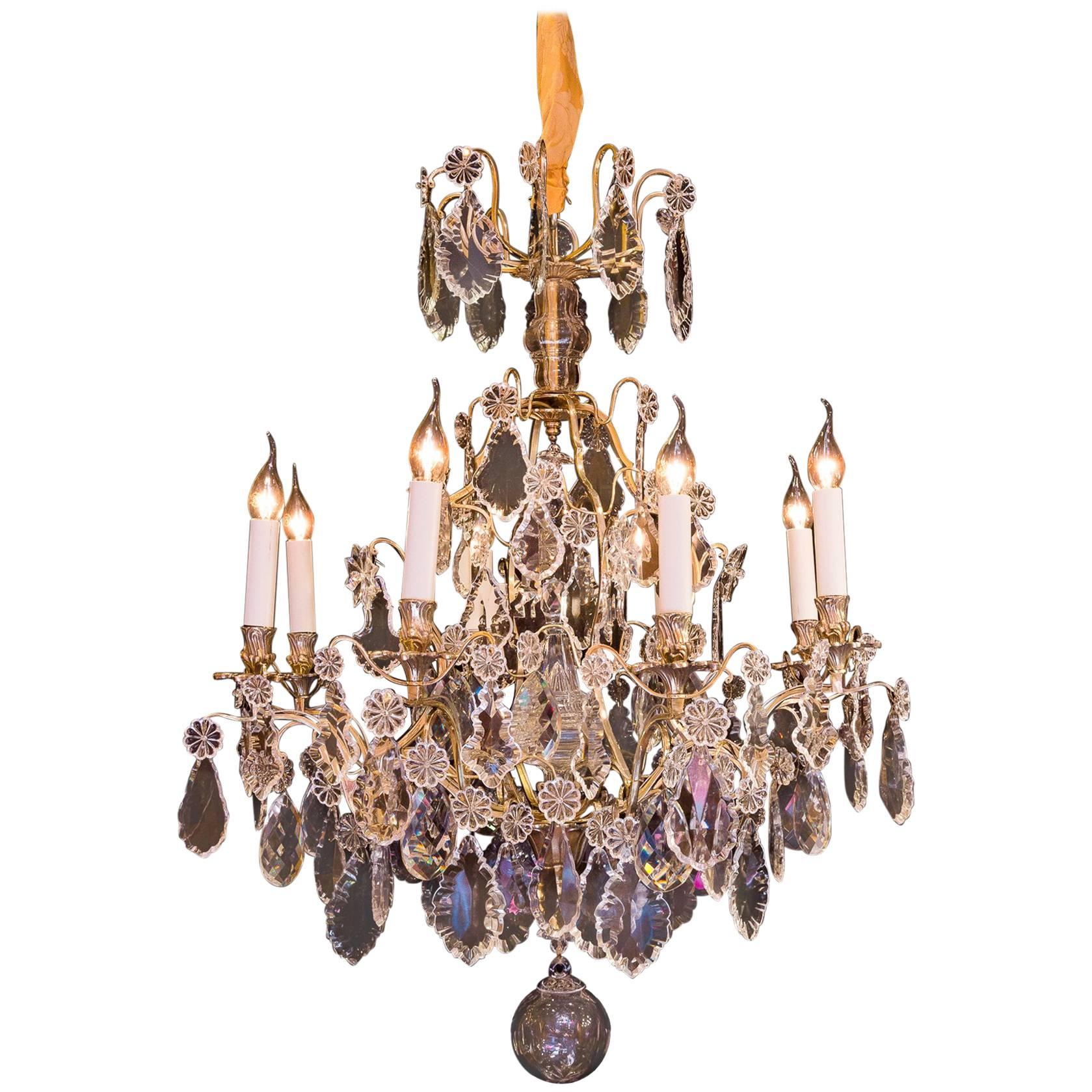 Louis XV Style, French Mid-20th Century, Bronze & Crystal Chandelier, circa 1950