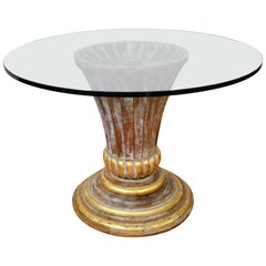 Glass Top Round Centre Table with Urn Base in Wood Composite with Gilt Accent