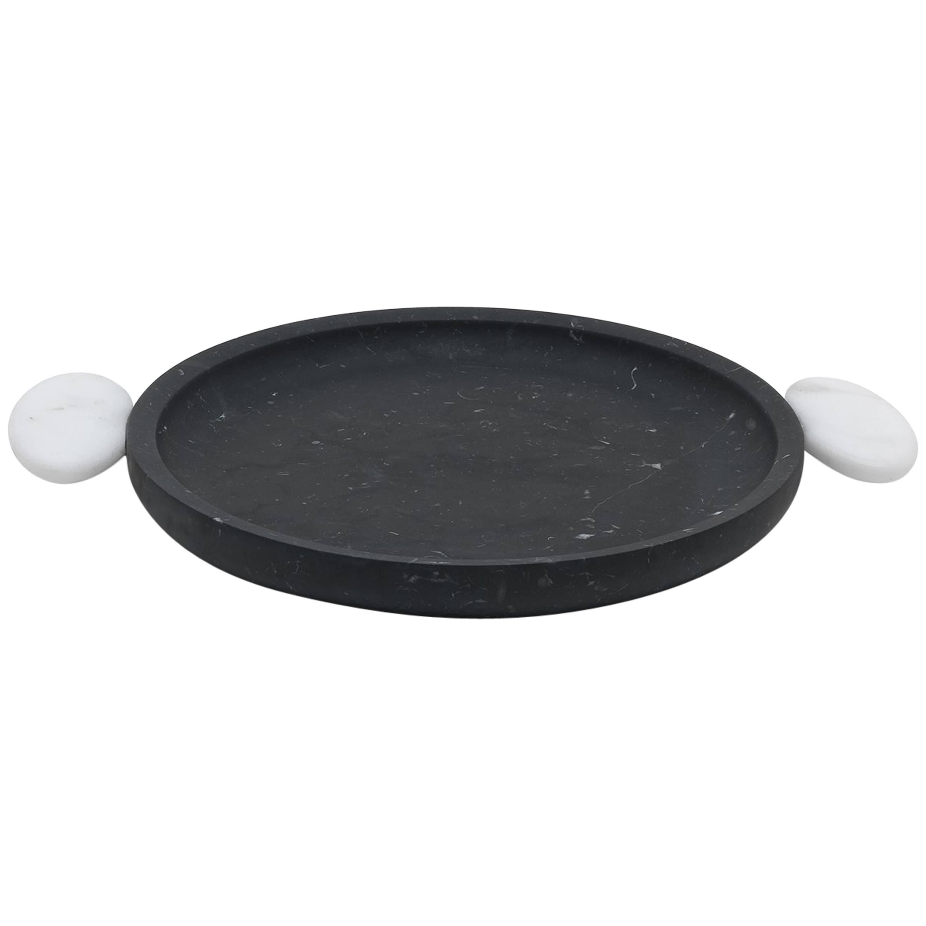 New Modern Serving Tray in Nero and White Marble, creator Matteo Cibic For Sale