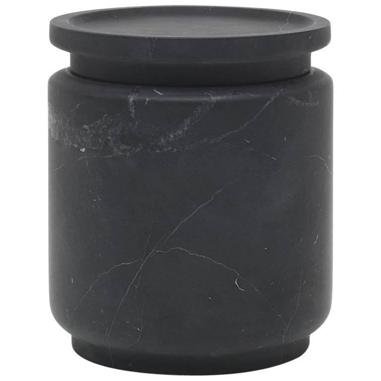 New Modern Medium Pot in Black Marquinia Marble, creator Ivan Colominas, stock  For Sale
