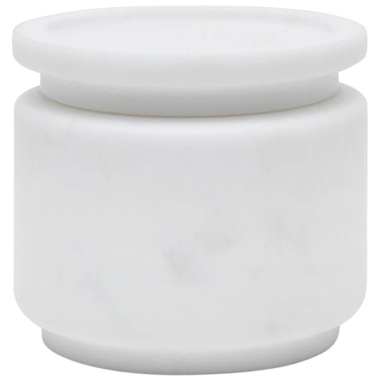New Modern Small Pot in White Michelangelo Marble, creator Ivan Colominas For Sale