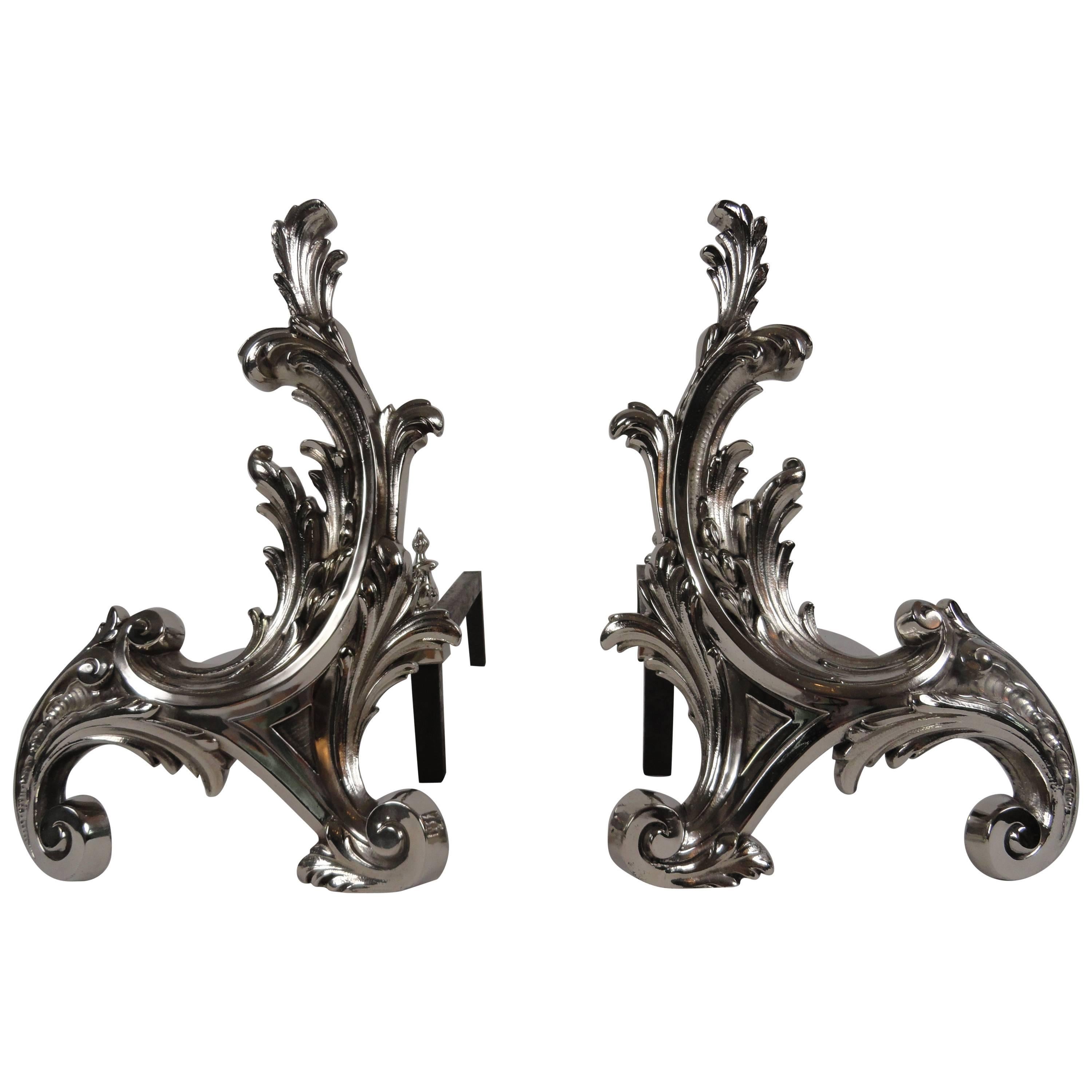 19th Century French Pair of Rococo-Style Chenets For Sale
