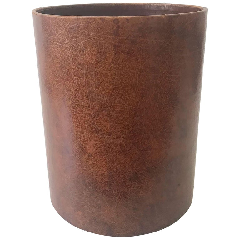 Leather Waste Paper Basket in the Style of Carl Auböck, 1950s at 1stDibs