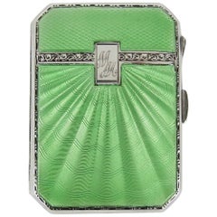 Antique Art Deco Sterling Silver and Guilloche Enamel Cigarette Case by Joseph Gloster