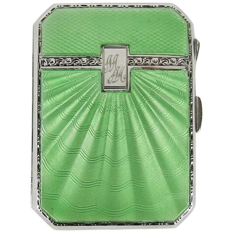 Art Deco Sterling Silver and Guilloche Enamel Cigarette Case by Joseph