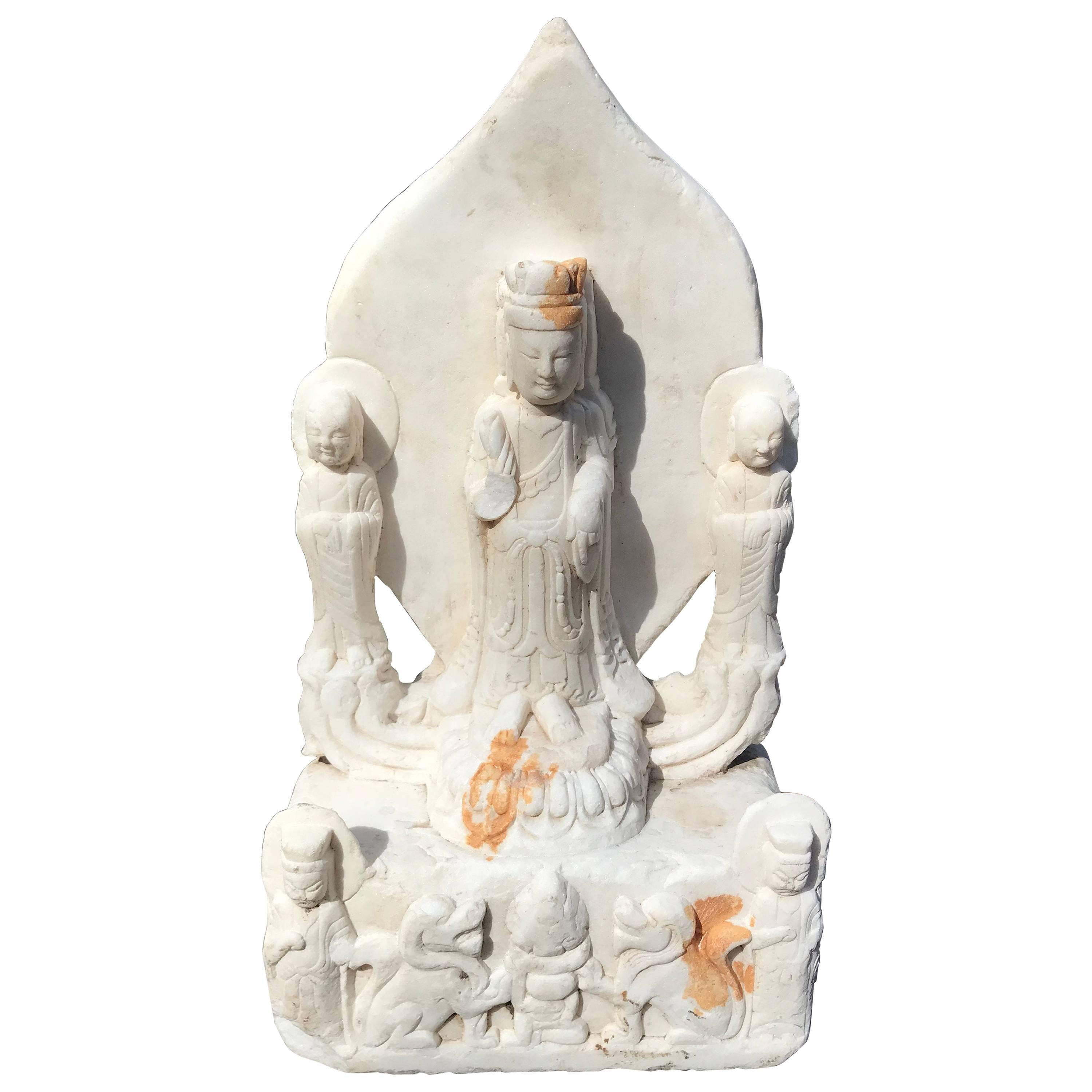  Old Chinese Hand Carved Marble Guan Yin  Buddha with Lovely Face