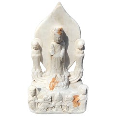 Retro  Old Chinese Hand Carved Marble Guan Yin  Buddha with Lovely Face