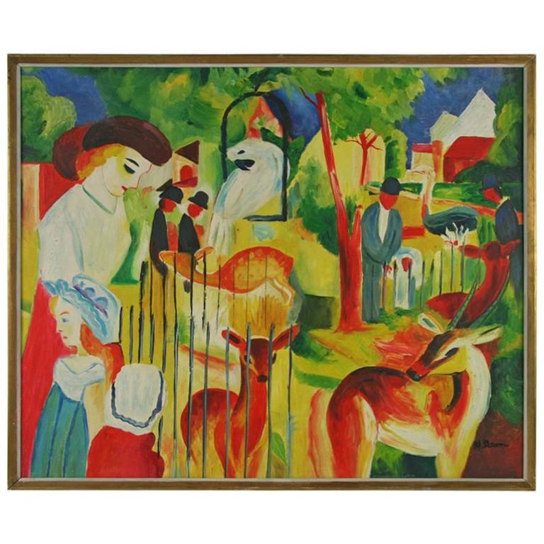 At the Zoo Oil Painting For Sale at 1stdibs