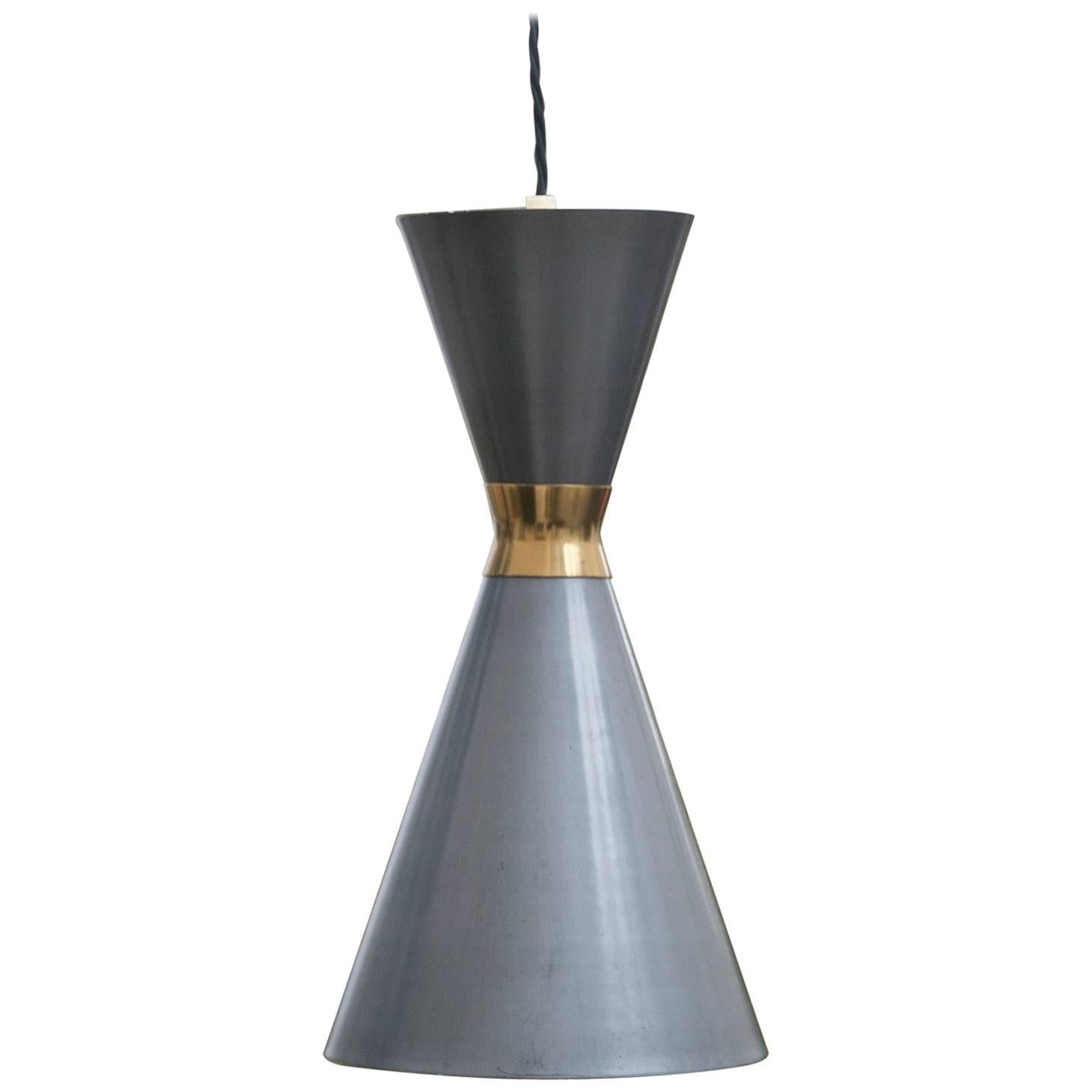 Italian Cone Grey Brass Pendant Lamp Stilnovo, 1950s