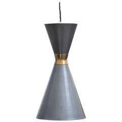 Vintage Italian Cone Grey Brass Pendant Lamp Stilnovo, 1950s