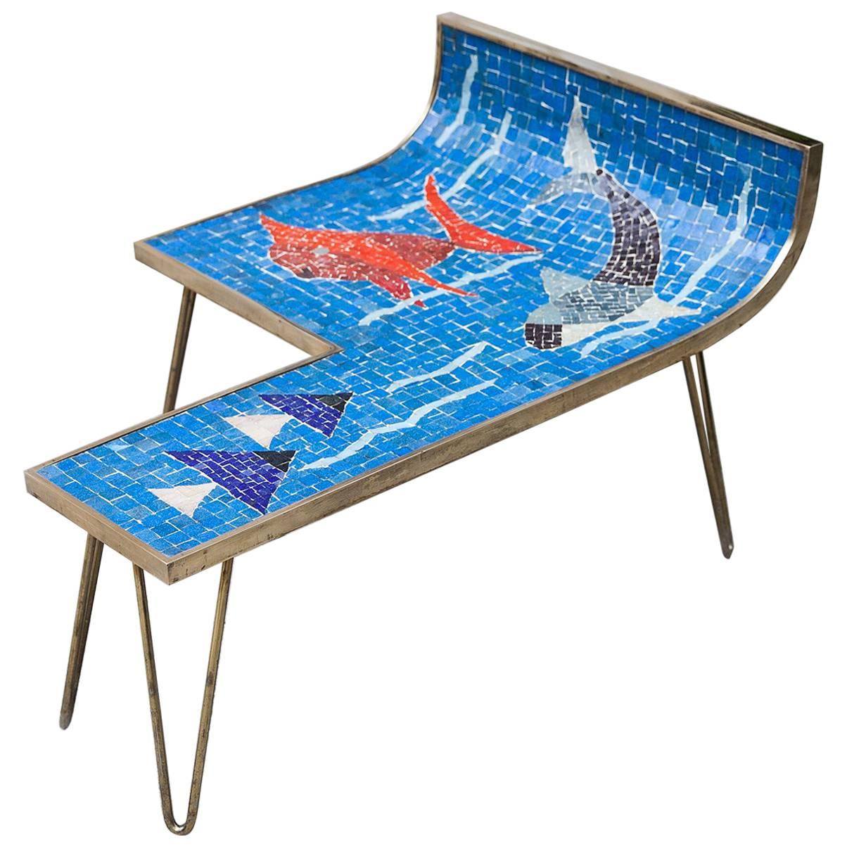 Mosaic Table Blue Ocean by Berthold Muller, Germany, 1950s
