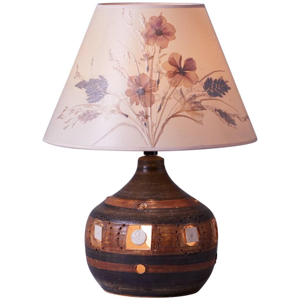 1960s Georges Pelletier Ceramic Table Lamp with Original Decoupage Floral Shade