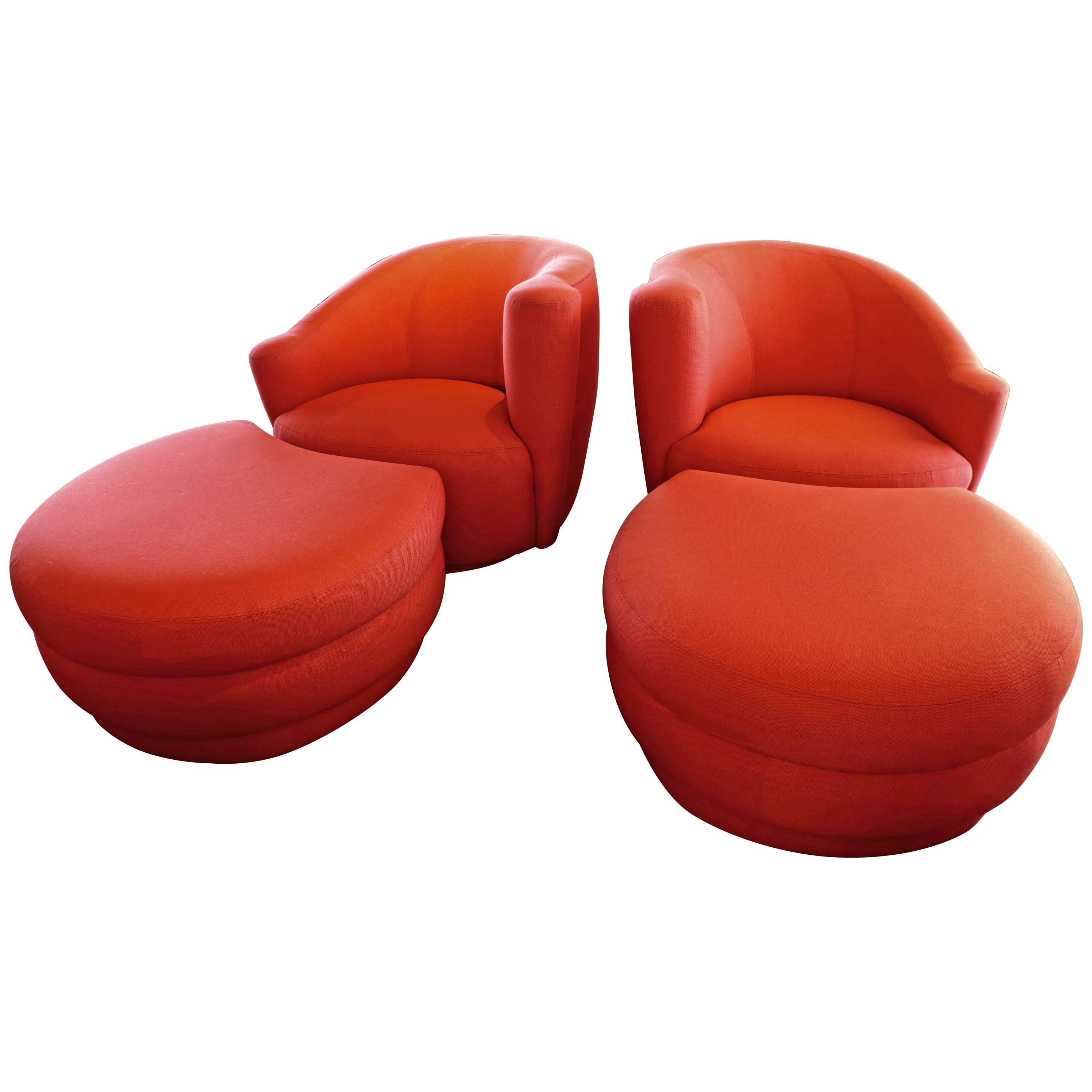 Vladimir Kagan Weiman Chairs with Ottomans