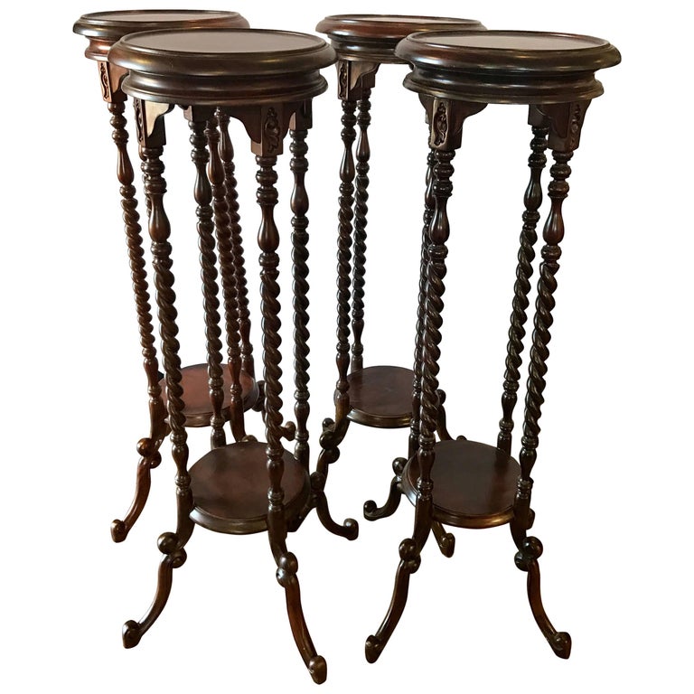 Set of Four Carved Mahogany Plant Fern Pedestal Stands at 1stDibs