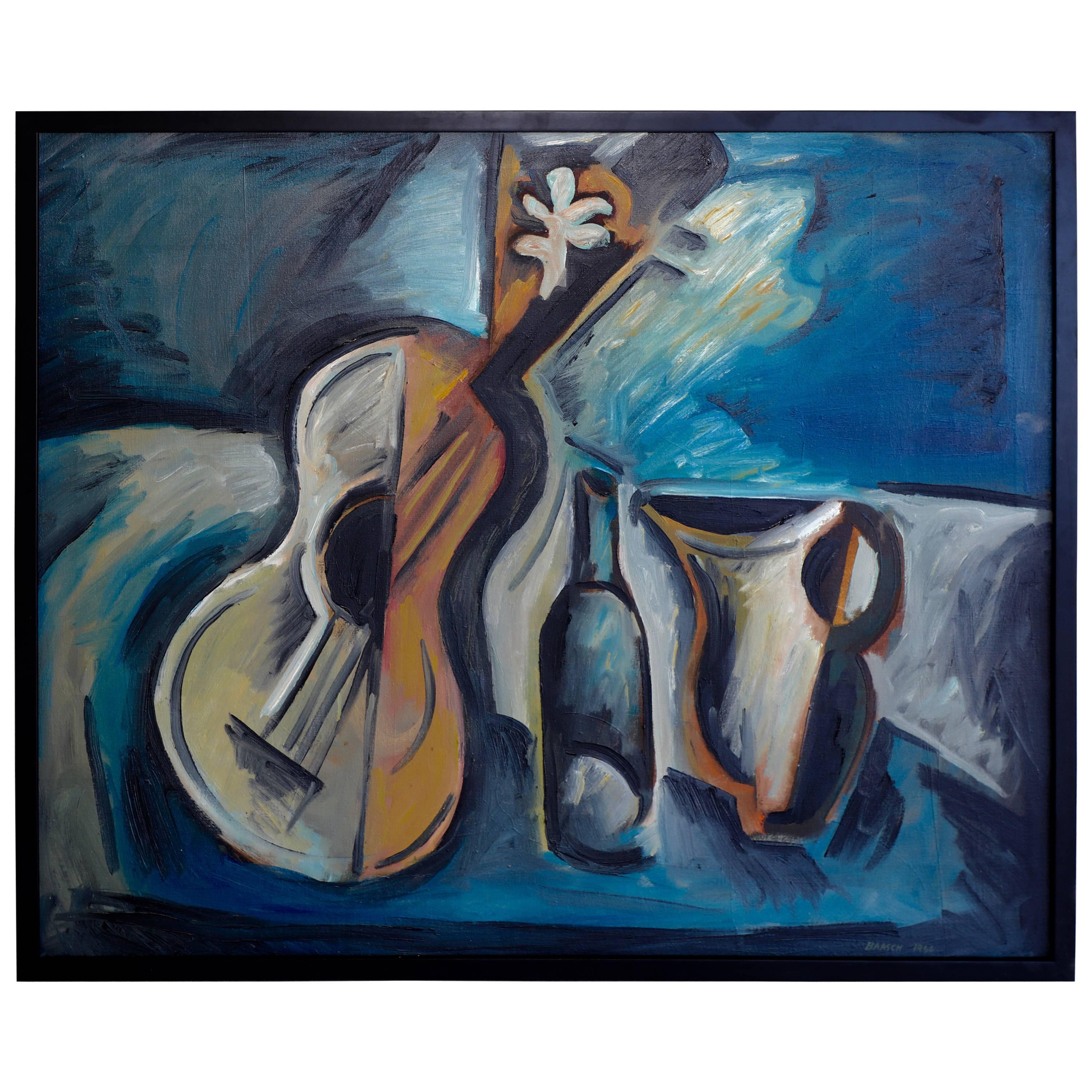 Norman Baasch Cubist Still Life of a Violin Dated 66 For Sale